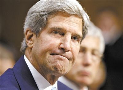 3日，克里在參院聽(tīng)證會(huì)上。