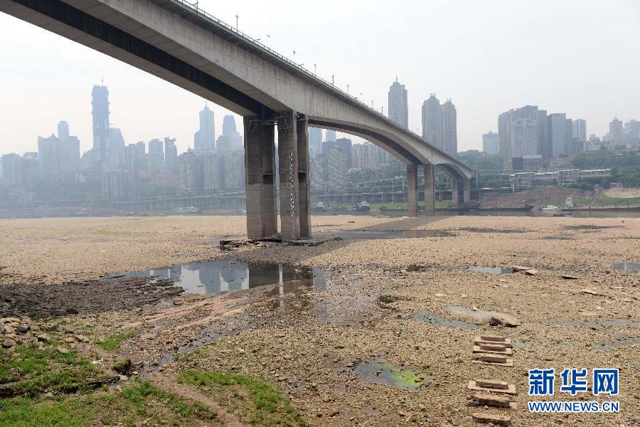 重慶黃花園大橋下大面積江灘裸露(5月4日攝)。