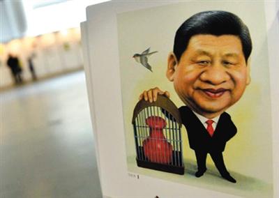 圖為習(xí)近平的肖像漫畫。