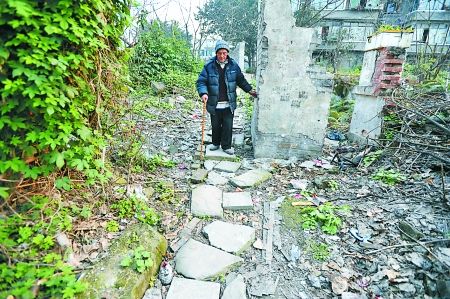 昨日，大渡口區(qū)，徐建高老人走在他鋪成的石子路上。 記者 張路橋 攝