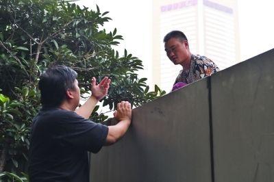 黃主任站在獨木樁上與男子交談了近半小時。