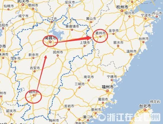 贛州到南昌高速公路400公里左右，南昌到浙江江山高速公路400多公里