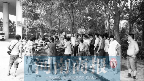 北環(huán)南陽路立交橋下，瓜農小秦被打后，附近瓜農紛紛圍了上來