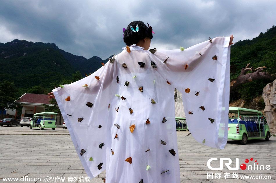 “蝴蝶仙子”身穿上百只剛剛扎死的蝴蝶。圖片來源：老祝/東方IC