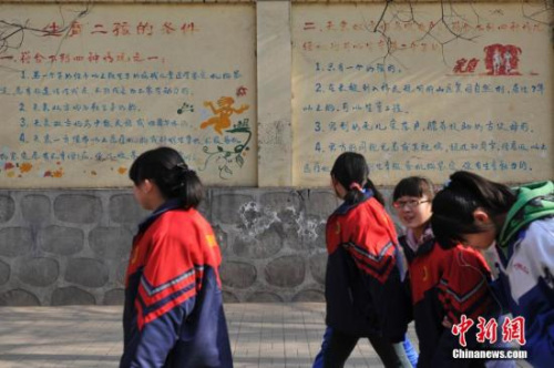 資料圖：“生育二孩條件”宣傳墻。中新社發(fā) 韋亮 攝