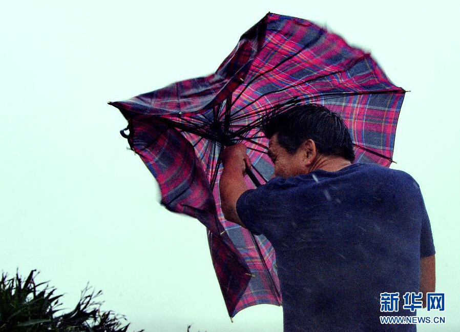 8月8日，福建省石獅市漁民在風雨中前行。