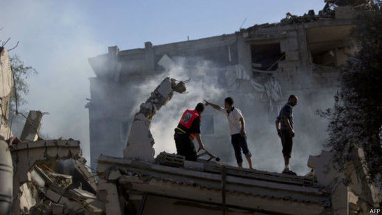 加沙地帶建筑在空襲中被毀。來源：BBC網(wǎng)站