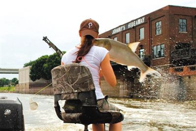 亞洲鯉魚突然躍出水面，對游客“發(fā)動襲擊”。