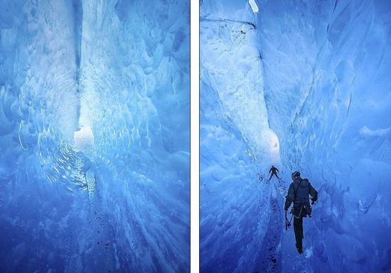 梅里格特別喜歡探索冰川。當(dāng)太陽高高升起后，可以看到冰反射出的壯觀美景。