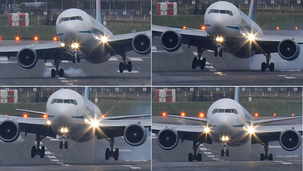 英國客機劇烈搖擺砸向跑道