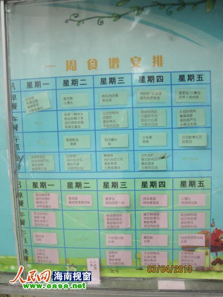 幼兒園公布的食譜，但家長稱并未真正執(zhí)行